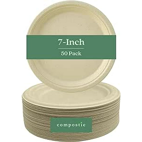 Livraison Gratuite COMPOSTIE 50 Pcs Assiettes en Papier de Canne à Sucre 100 % Compostables et Jetables 7 Pouces pour 50 Invités et Événements Fêtes Mariages