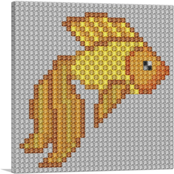 ARTCANVAS Goldfish Aquarium Fish Emoticon Jewel Pixel Canvas Art Print - Size: 12" x 12" (0.75" Deep)