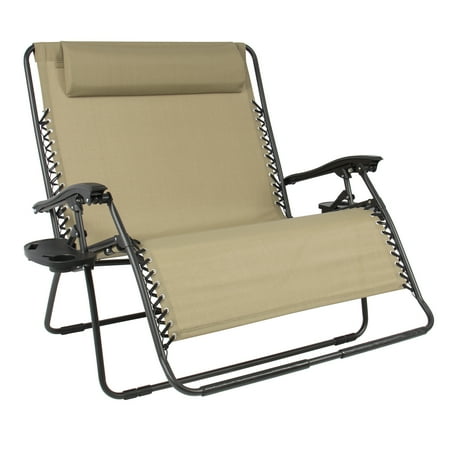 Best Lawn Chair Best Choice Products 2-Person Double Wide Folding Zero Gravity Chair Patio Lounger w/ Cup Holders -Beige ()