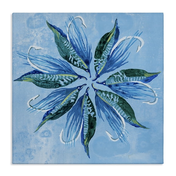 Stupell Industries Blue Flower Shape Design Floral Painting Wrapped Canvas Canvas Art Print Wall Art, 17 x 17