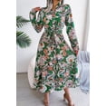 thumbnail image 5 of Botanical Print Collar Neck Front Button Down Long Sleeves Belted Waist Dress Green X-Large, 5 of 5