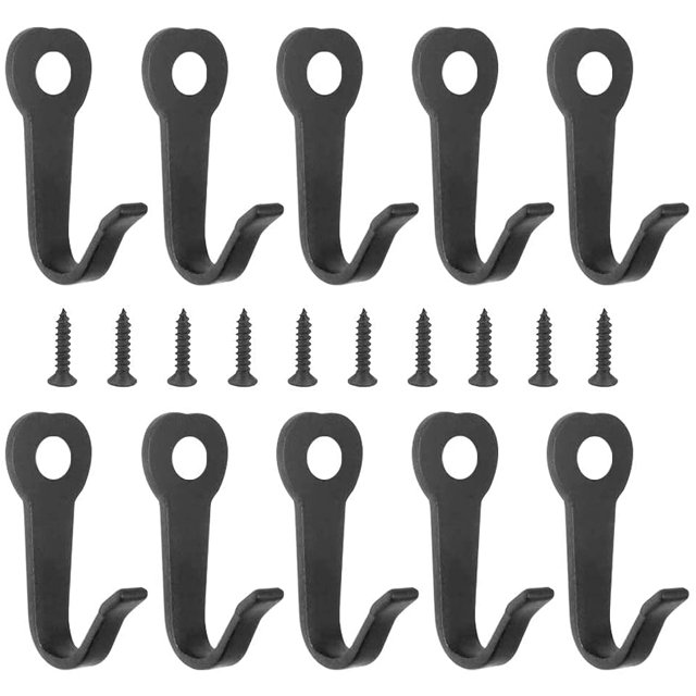 Paquete de 10 ganchos atornillados negros, ganchos de pared de hierro retro, ganchos de metal con 10 tornillos, ganchos retro para bolsos, llaves, sombreros, bufandas (39 mm)