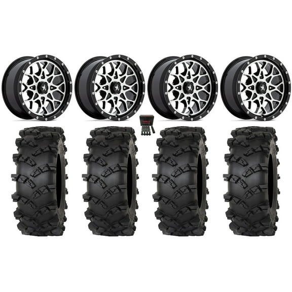 MSA Portal 14" Wheels Machined 28" Outlaw M/T Tires Yamaha Viking Wolverine YXZ1000R CFMoto ZForce 950 UForce 1000