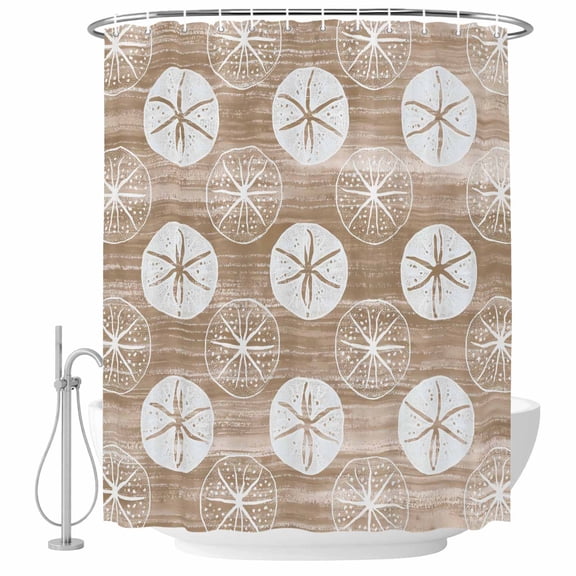 Coastal Ocean Shower Curtains for Bathroom, Waterproof Fabric Bath Curtains Decor, Bath Tub Curtain Nautical Beach Sand Dollars Brown Decorative Shower Curtain Sets with 12 Hooks, 72x72 Inch