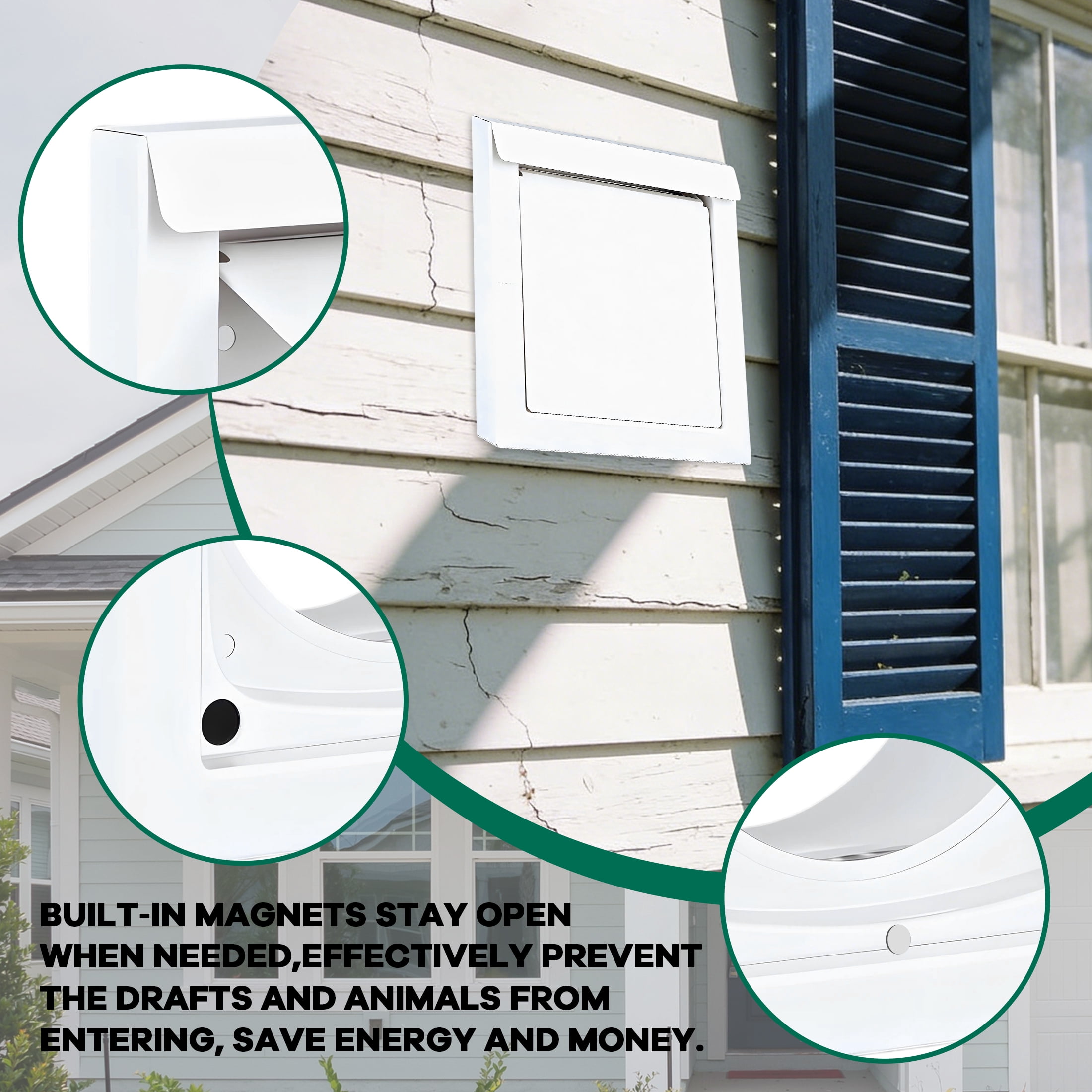 HIBIBUD Dryer Vent Cover,Standard 4" Dryer Vent Cover Outside,Low Noise Magnetic Dryer Vent Cover