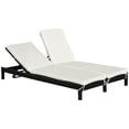 thumbnail image 1 of Outsunny Wicker Double Chaise Lounger Chair Outdoor Recliner 2 Person Rattan Patio Furniture - Set of 2, Cream White, 1 of 10