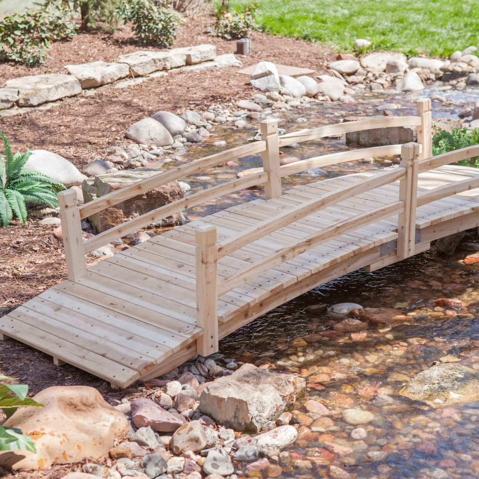 Modern Black Finish Metal 8 Foot Garden Bridge Outdoor Yard Lawn Landscaping Yard Garden Outdoor Living Garden Structures Shade