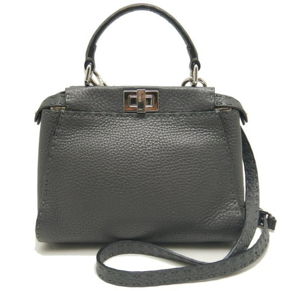 Pre-Owned FENDI Mini Peekaboo Selleria 8BN244 Handbag in Grey Leather, Women's, 253303 (Good)