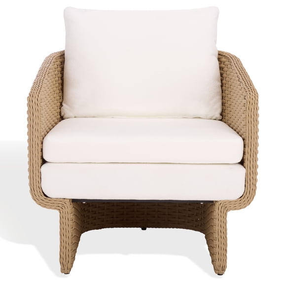 Safavieh Couture Giuseppe Rattan Weaving Modern Outdoor Armchair, Natural/White