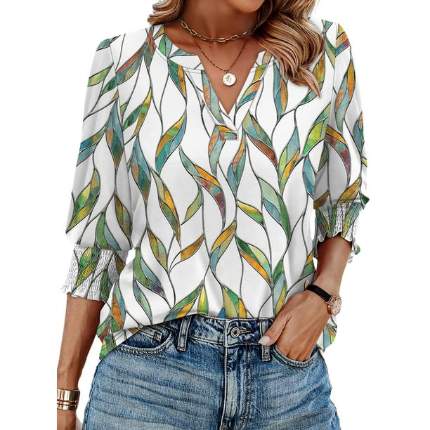 Camiseta WIHOLL Summer Floral de manga 3/4 para mujer