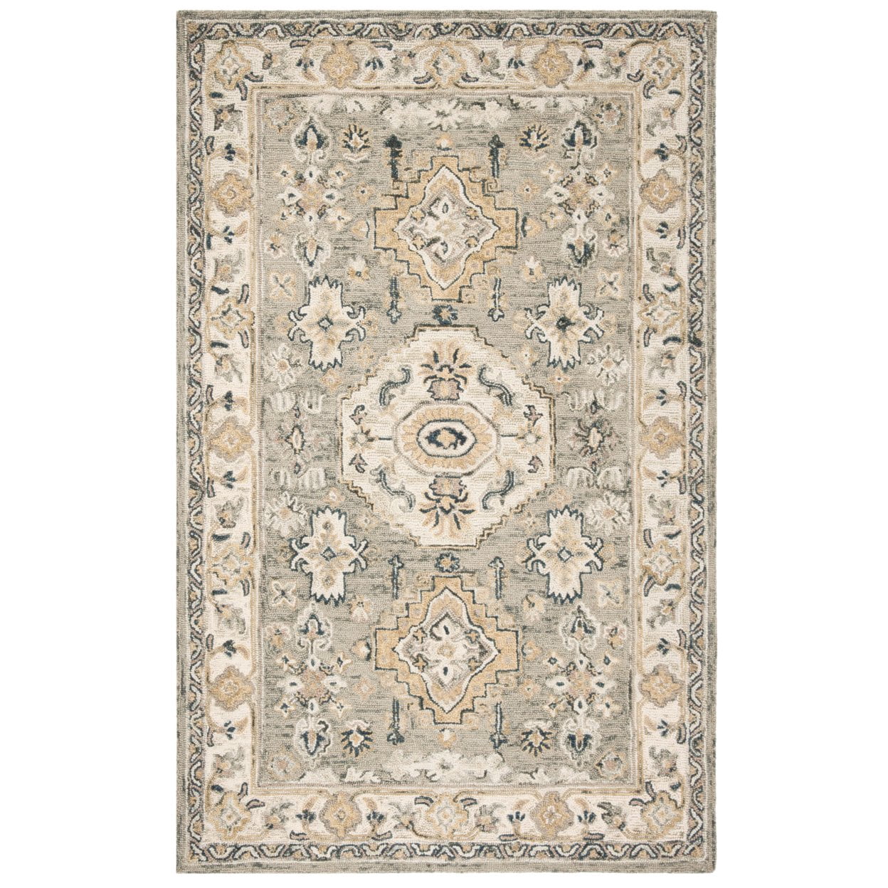 SAFAVIEH Aspen Stafford Floral Bordered Wool Area Rug, Moss/Ivory, 9' x 9' Square