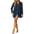 thumbnail image 2 of CAMISA DE SUEÑO DE MANGAS LARGAS PARA MUJER INSPIRADA CHIC, CON SOLAPA Y BOTONES, NOCHE DE VESTIDO M AZUL MARINO, 2 of 6
