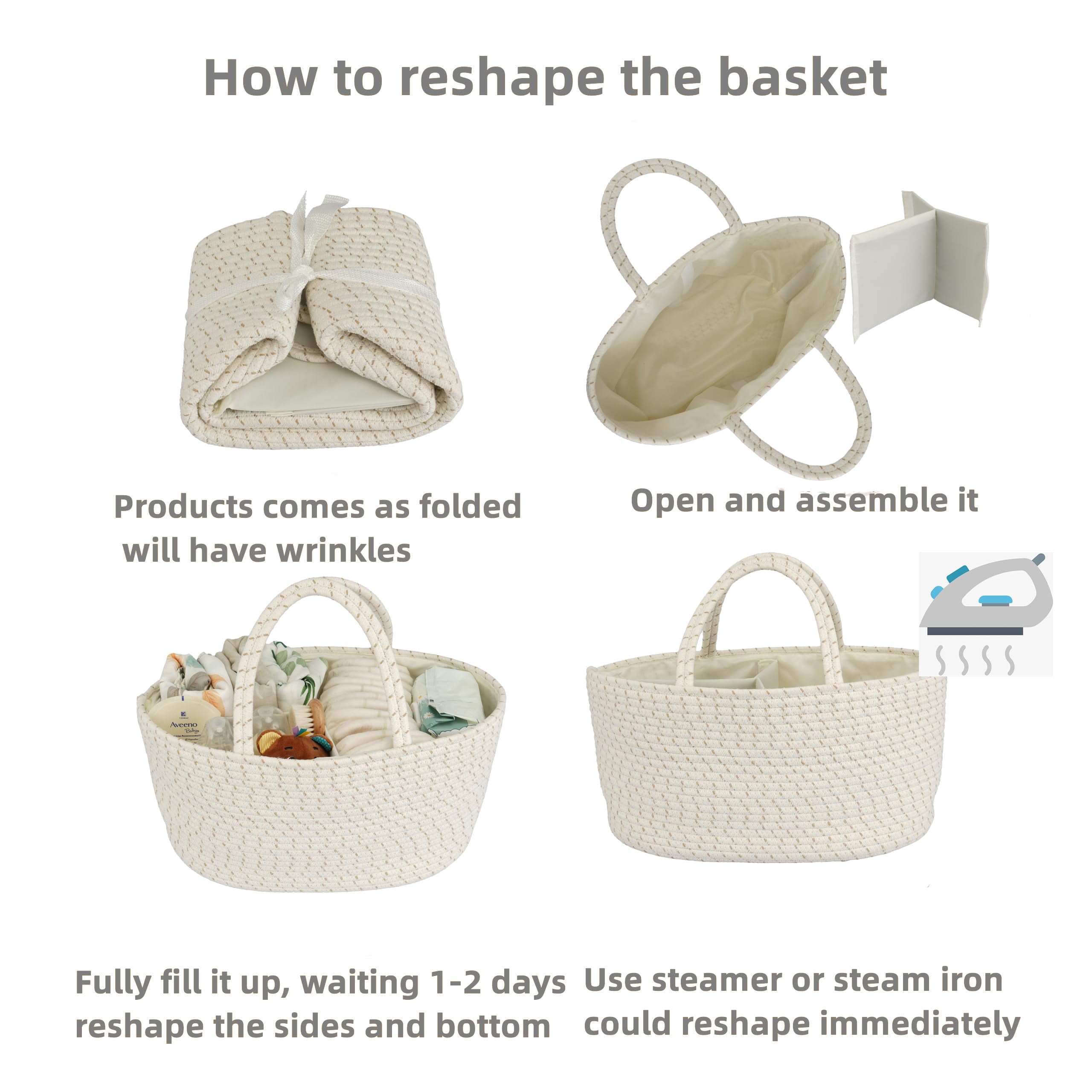 JUNBOLE Diaper Caddy Organizer Cotton Rope Baby Basket Nursery Storage and Portable Tote Bag for Car Ideal Baby Shower Gifts and Registry Must-Have for Newborn Essentials light green