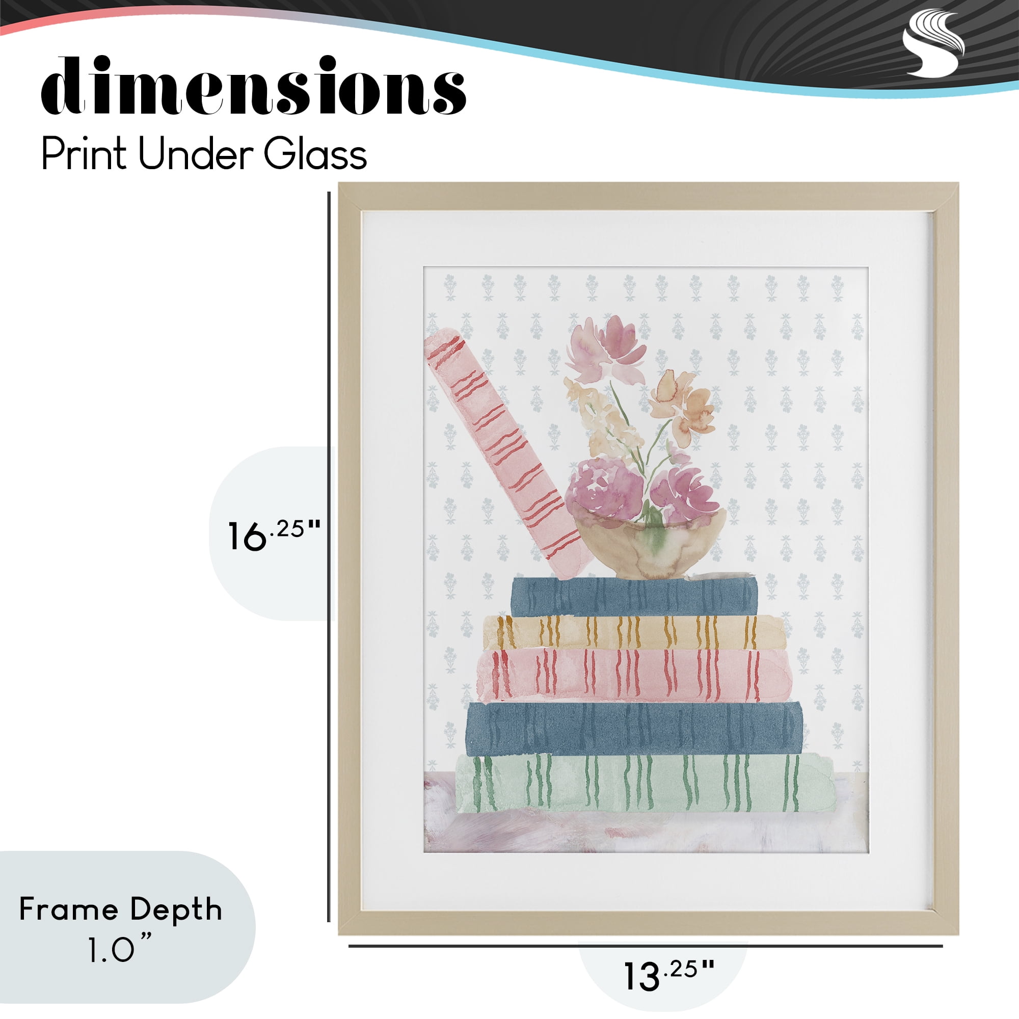 Stupell Industries Pastel Flowers And Books Birch Framed Print Under Glass, design by Lucille Price