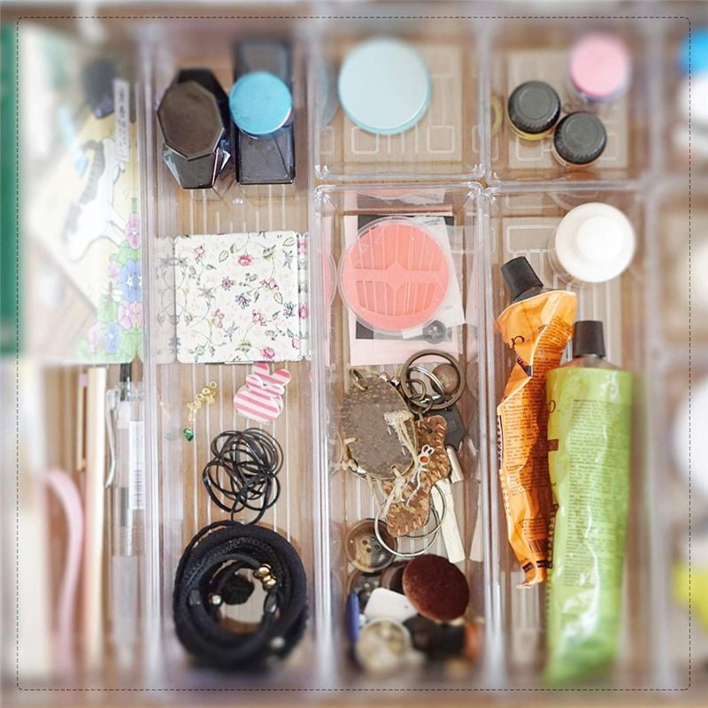 10 Pack 12 x 3 2 Inch Clear Drawer Organizer Trays, Desk Divider Storage Bins, Box Set for Kitchen