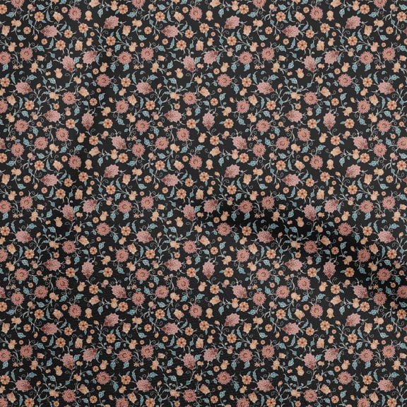 oneOone Polyester Spandex Black Fabric Asian Suzani Fabric For Sewing Printed Craft Fabric By The Yard 56 Inch Wide