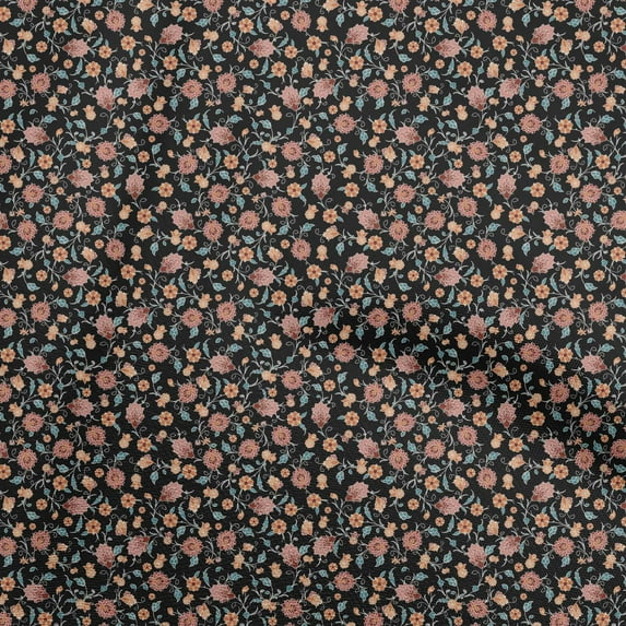 oneOone Cotton Poplin Black Fabric Asian Suzani Sewing Material Print Fabric By The Yard 56 Inch Wide