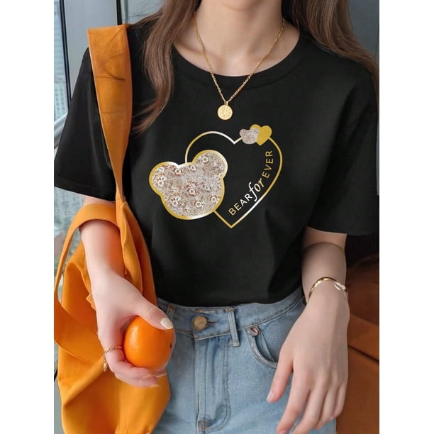 Camiseta informal de manga corta con cuello redondo y estampado para mujer, camisetas gráficas de verano para mujer, camisetas de ocio