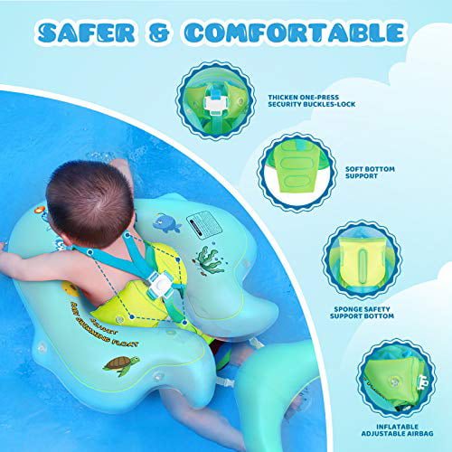 Age of 3-24 Months Inflatable Pool Float for Baby No Flip Over Baby Adjustable Canopy Baby Swimming Float with Sun Canopy Safety & Soft Swim Buoys for Toddler Baby Boy Girl