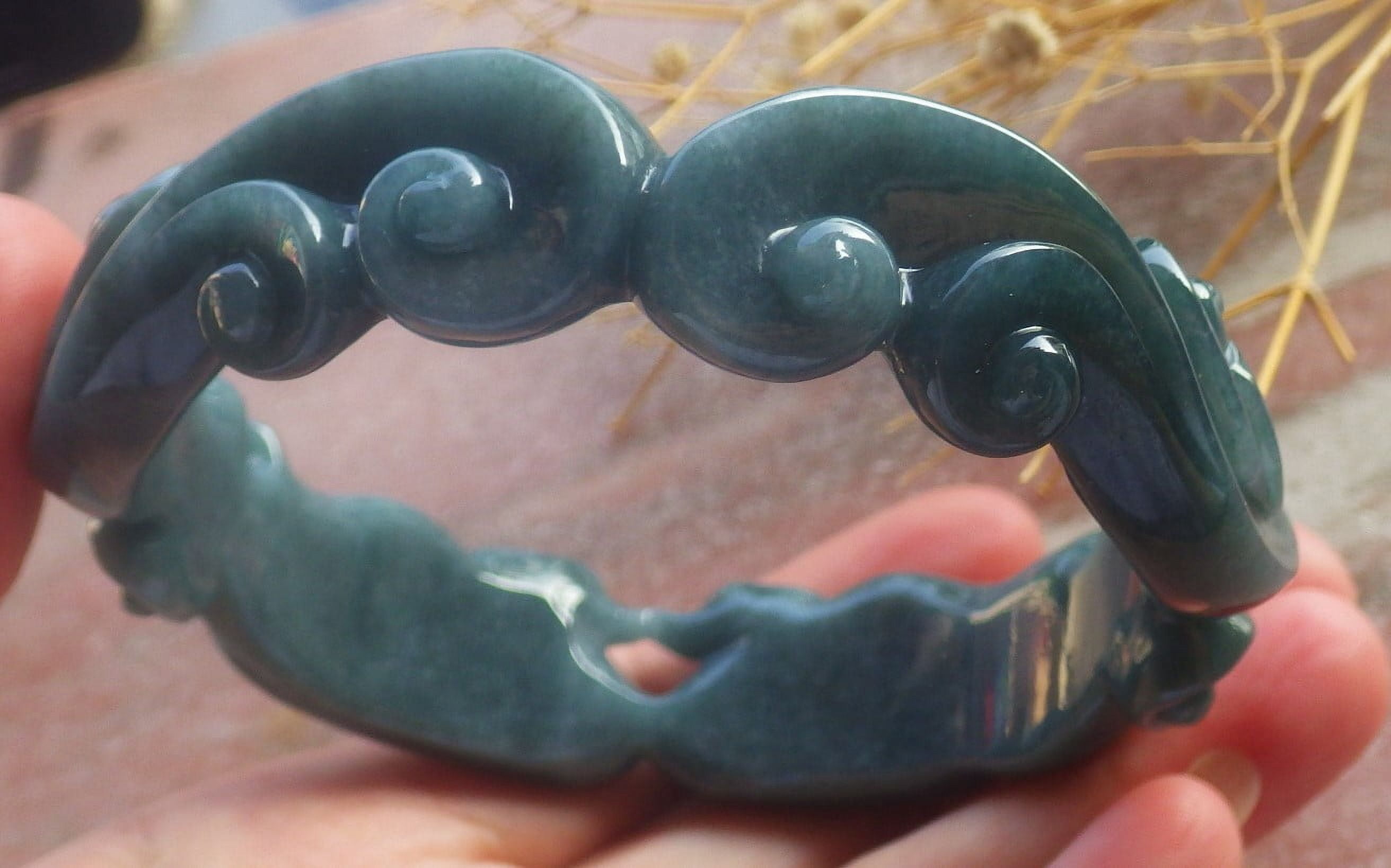 Gree Natural A JADE Jadeite Swan Bangle Bracelet 68 mm 688738 TN