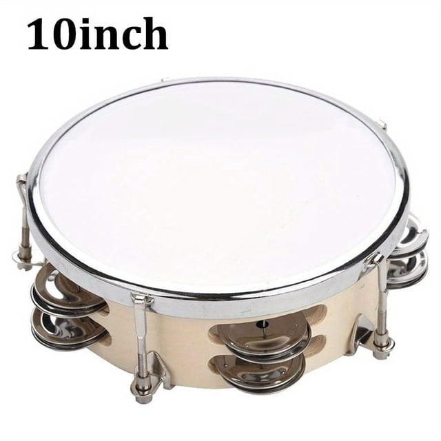 HLONK Tambourin en Métal Blanc Réglable 8/10 Pouces Double Rangée Jingles Instrument de Musique à Main pour Performances et Pratique