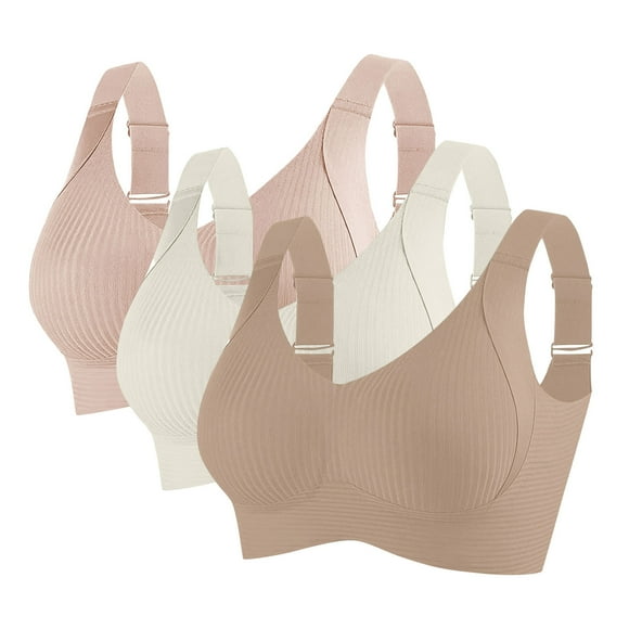 Ohufall 3-Pack Sports Bras for Womens Solid Breathable No Underwire Bras Plus Size Wireless Stretch V Neck High Impact Sports Bras, Size M-5XL
