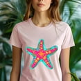 thumbnail image 5 of Tropical Starfish T-Shirt for Women, Bright Floral Ocean Summer Graphic Tee, Light Pink, Size 3XL, 5 of 6