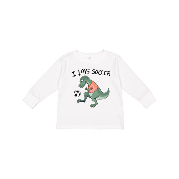 Inktastic I Love Soccer-Dinosaur in Orange Boys or Girls Long Sleeve Toddler T-Shirt