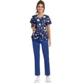 thumbnail image 6 of Minjewel Women's Plus Size Printed V-Neck Short Sleeve Scrubs for Women Set with Pockets, Fun & Colorful Animal Floral Scrub Set,Blue L, 6 of 7