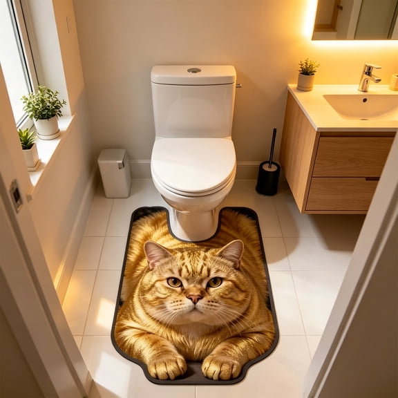 Gumesh Cute Cat U Shaped Bathroom Rugs Toilet Mat Cute Contour Rug Non Slip Water Absorbent Funny Bathroom Decor Washable Green Toilet Rug 20x16 Inch