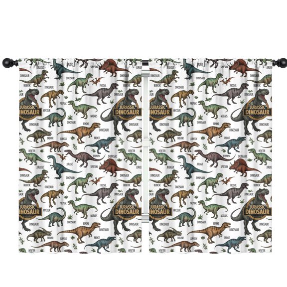 Blackout Kids Curtains,White Dinosaurs Label Pattern Childrens Insulated Curtains Set Of 2,Bedroom Essentials,Toddler Room Decor 42"x63"