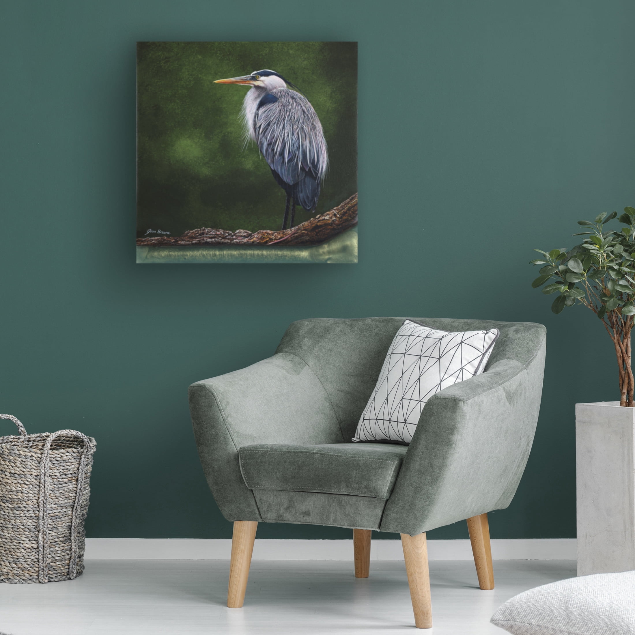 Canvas Wall Art - Jim Brune 'Great Blue Heron in Marsh' Wall Art for Living Room, Bedroom, or Office Décor by Trademark Fine Art - 35 x 35 Inches