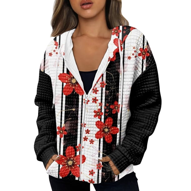 Chaquetas y abrigos casuales con capucha de manga larga para mujer, blusas estampadas de moda, sudaderas de manga larga, bolsillos, abrigo con capucha, abrigo para mujer