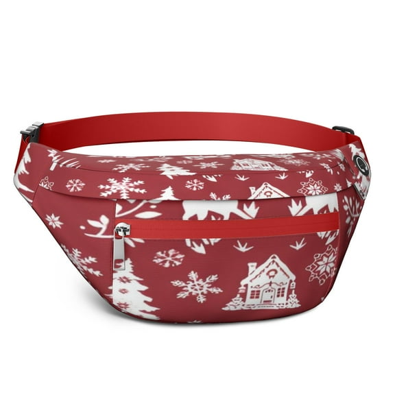 Fanny Pack Red Christmas Tree and Deer Pattern Waist Pack Bag,Running Cross Bag,Waterproof Large Fanny Packs for Women Men for Travel Running Hiking Cycling