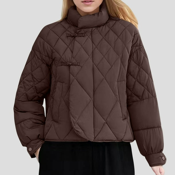 Chaquetas y abrigos casuales de manga larga sin capucha Chaqueta acolchada informal de manga larga para mujer sin sombrero y cuello alto Top de poliéster para mujer