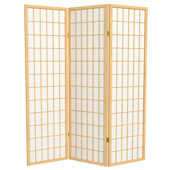 5 ft. Tall Window Pane Shoji Screen - Natural - 3 Panels