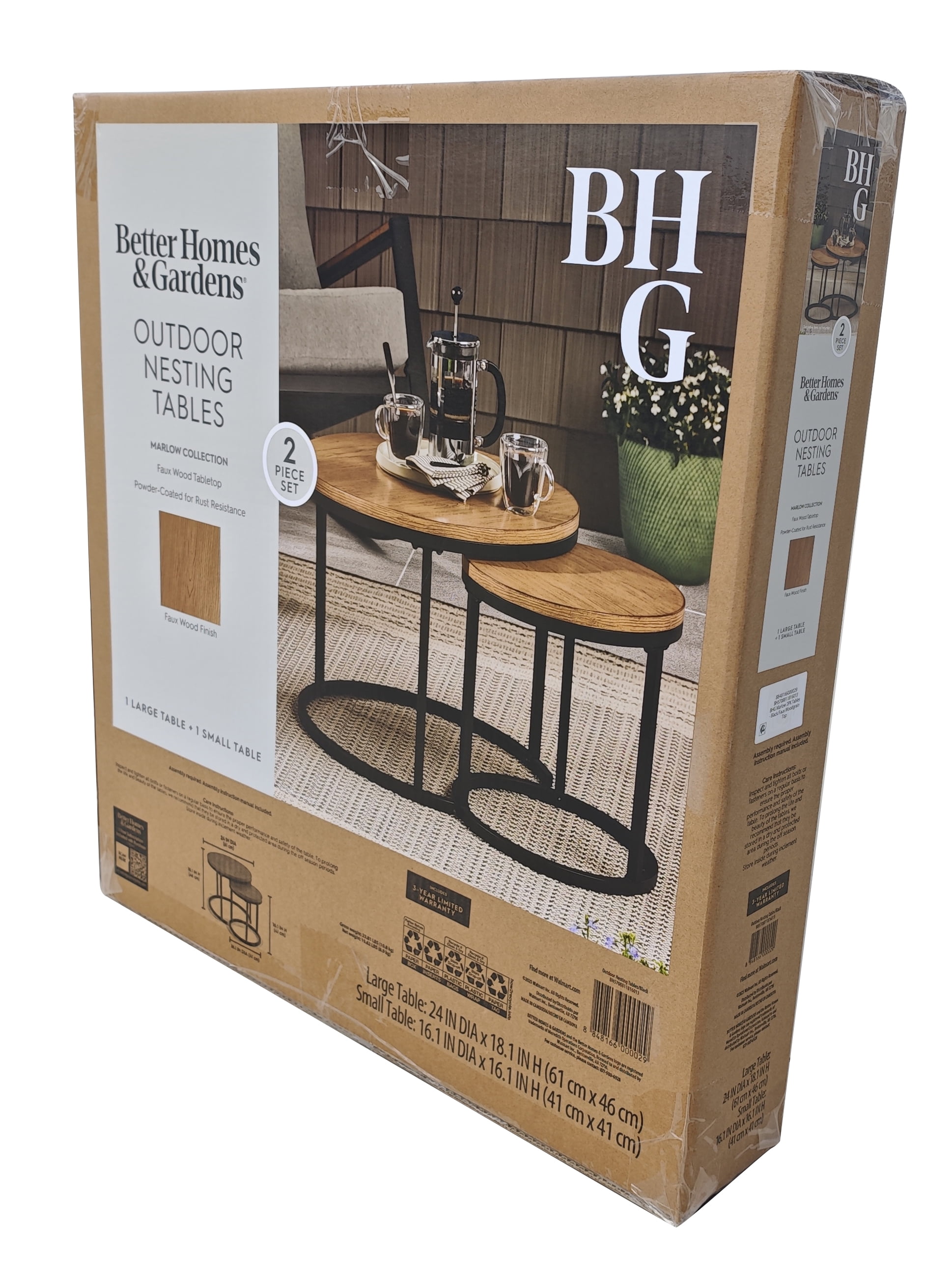 Better Homes & Gardens Marlow Outdoor 2pk Patio Nesting Tables, Black