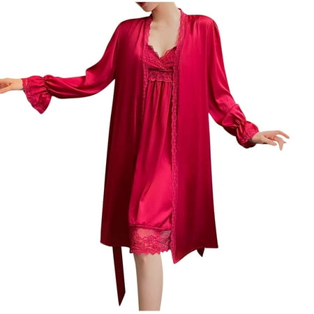 Awdenio Robes For Women Fashion Lingerie Silk Lace Robe Dress Nightdress Nightgown Sleepwear