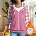 thumbnail image 2 of Htigea Womens Plaid Hoodies Drawstring Hooded Sweatshirts Preppy Full Zip Up Long Sleeve Jackets with Pockets Hot Pink M, 2 of 9