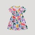 thumbnail image 2 of Gpaecead Toddler Girls Short Sleeve Dresses Animal Printed Cotton Casual Basic Knit Shirt Sundress with Pockets 7 Years White, 2 of 5