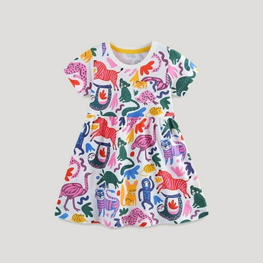 Toddler Girl Dress Short Sleeve Cotton Floral/Dots Print Casual Cute Summer Clothes for Girls 2-8 Years (2 Years, White)
