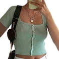 thumbnail image 1 of SUNSIOM Women Summer Knit Pullover Solid Square Collar Short Sleeve Crop Top, 1 of 2