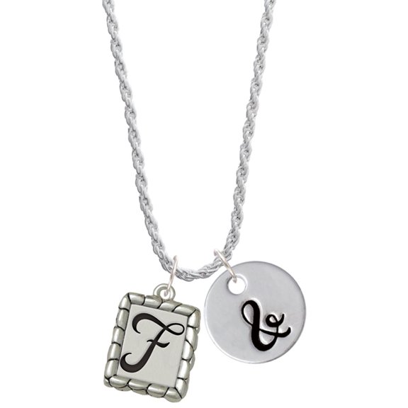 Delight Jewelry Silvertone Pebble Border Initial - F Silvertone Script Initial Disc - & - Charm Necklace, 20"+3"