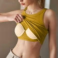 thumbnail image 7 of SMihono Fashion Women's Bulit-in-Bra Basic Tank Top Fitted Spaghetti Strap Crop Camisole Summer Going Out Undershirts Yellow M, 7 of 7