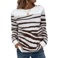 thumbnail image 2 of Women'S Casual Round Neck Long Sleeve Pullover Sweater Fall Winter Contrast Striped Shoulder Button Knit White XL, 2 of 9