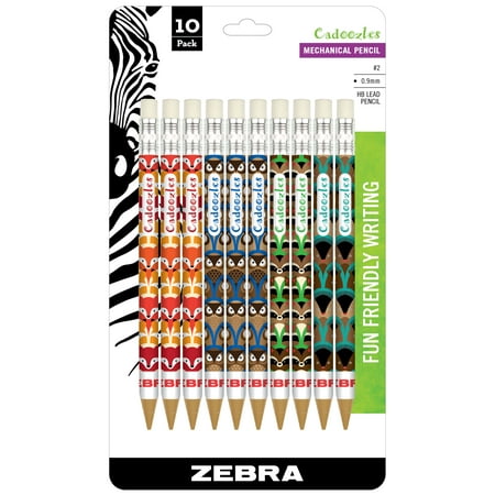 Zebra Cadoozles Mechanical Pencil, 0.9mm Point Size, Standard HB Lead, Assorted Woodlands Barrel Patterns, 10-Count