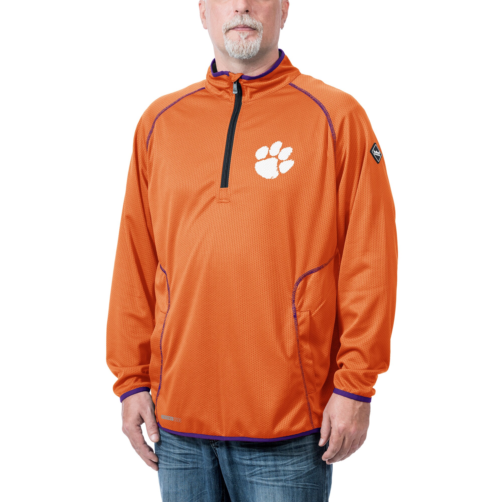 orange quarter zip pullover