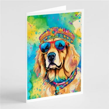 Golden Retriever Hippie Dawg Greeting Cards Pack of 8 7 in x 5 in