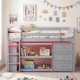 thumbnail image 4 of Costway Twin Size Loft Bed with LED Lights Underbed Space Drawers Shelves Ladder Gray, 4 of 10