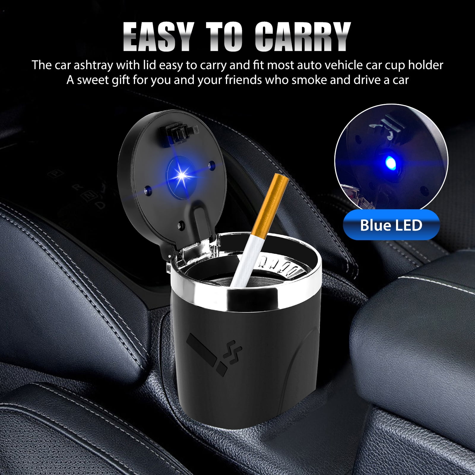 Panegy Car Ashtray Smokeless Vehicle Cigar Portable Ashtray Cup Holder with LED Blue Light 
